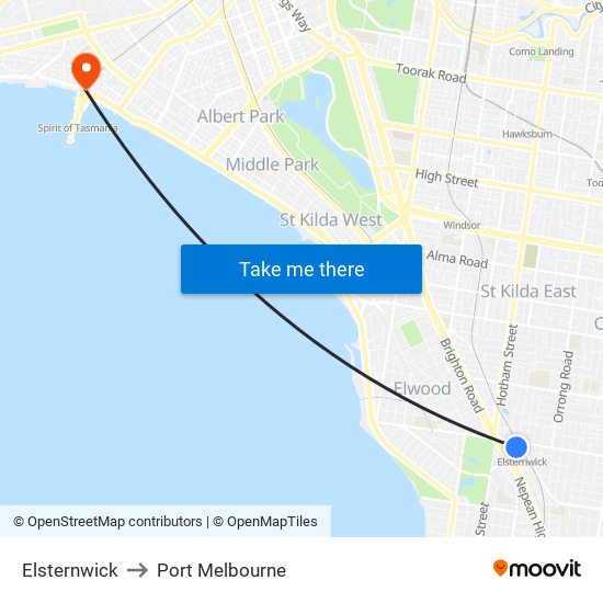 Elsternwick to Port Melbourne map