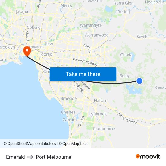 Emerald to Port Melbourne map