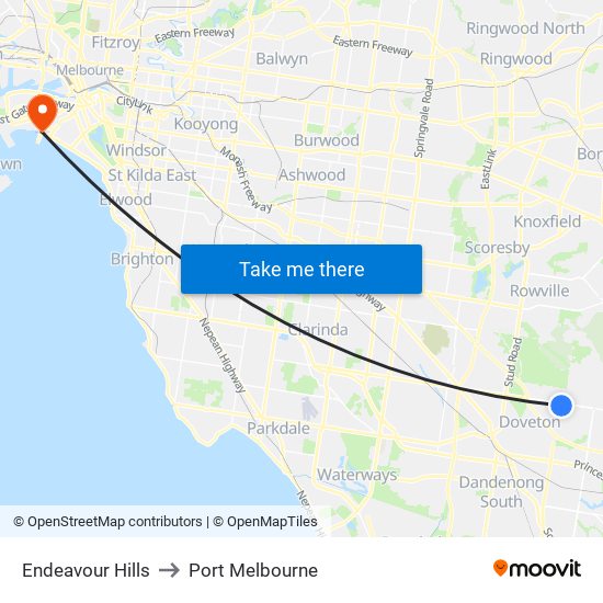 Endeavour Hills to Port Melbourne map