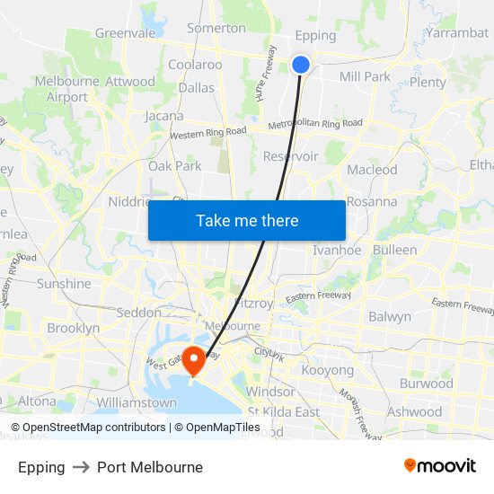 Epping to Port Melbourne map