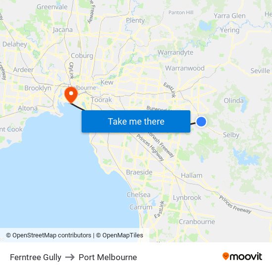 Ferntree Gully to Port Melbourne map