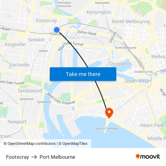 Footscray to Port Melbourne map