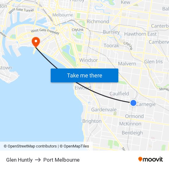 Glen Huntly to Port Melbourne map