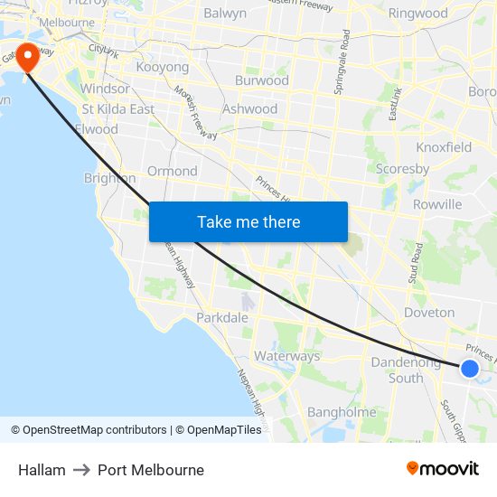 Hallam to Port Melbourne map