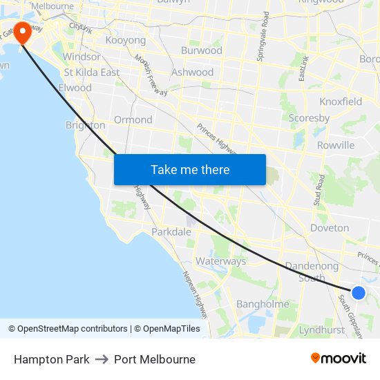 Hampton Park to Port Melbourne map