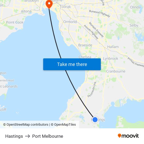 Hastings to Port Melbourne map