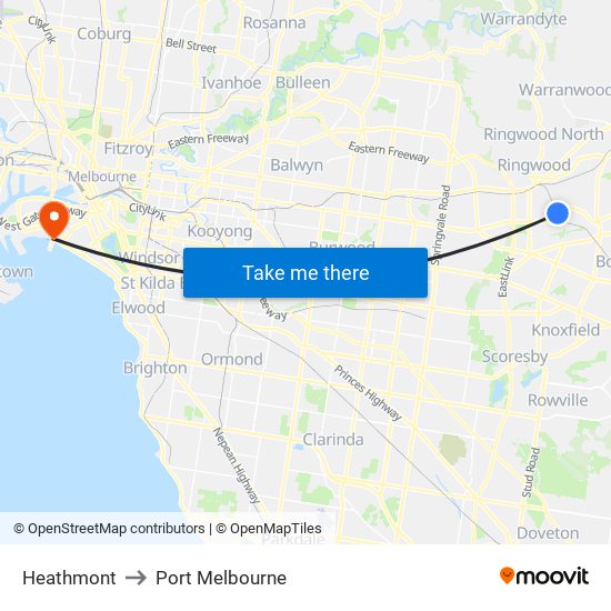 Heathmont to Port Melbourne map