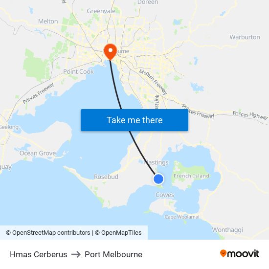 Hmas Cerberus to Port Melbourne map