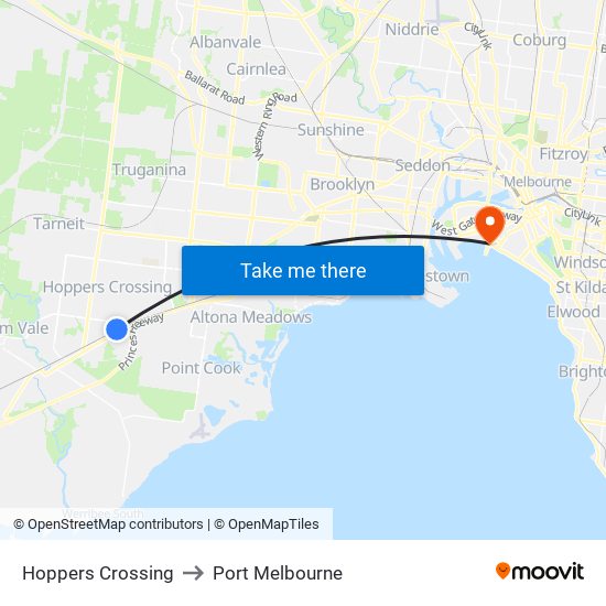 Hoppers Crossing to Port Melbourne map