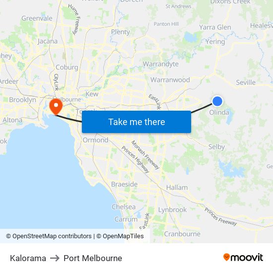 Kalorama to Port Melbourne map