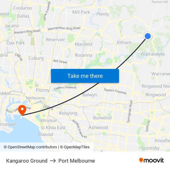 Kangaroo Ground to Port Melbourne map