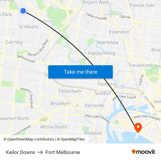 Keilor Downs to Port Melbourne map