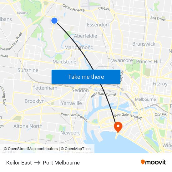 Keilor East to Port Melbourne map