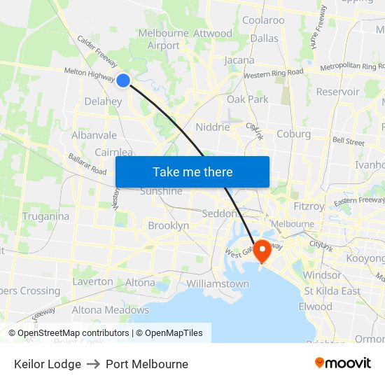 Keilor Lodge to Port Melbourne map