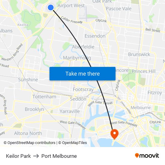 Keilor Park to Port Melbourne map