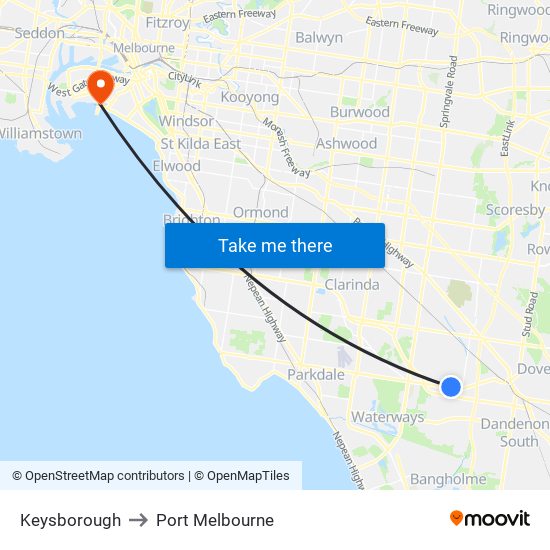 Keysborough to Port Melbourne map