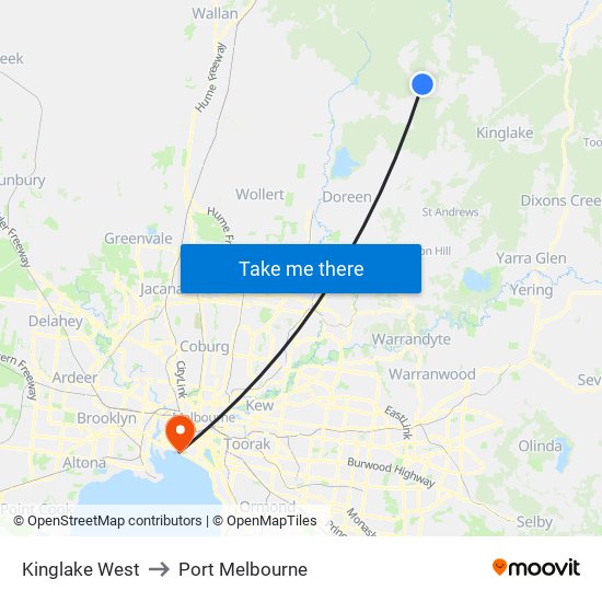 Kinglake West to Port Melbourne map