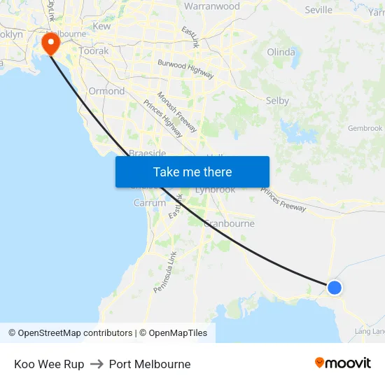 Koo Wee Rup to Port Melbourne map