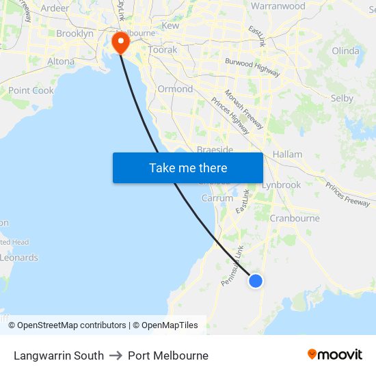 Langwarrin South to Port Melbourne map