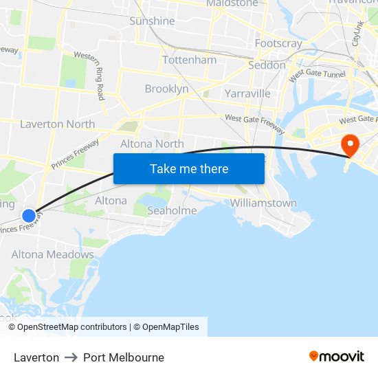 Laverton to Port Melbourne map