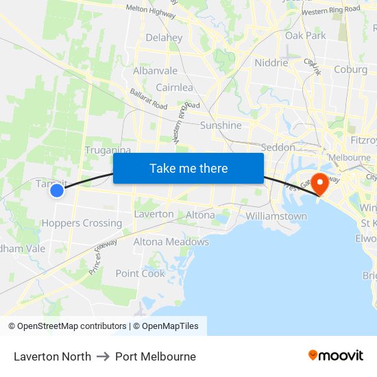 Laverton North to Port Melbourne map