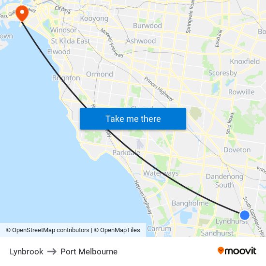 Lynbrook to Port Melbourne map