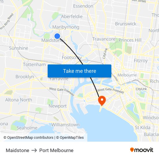 Maidstone to Port Melbourne map