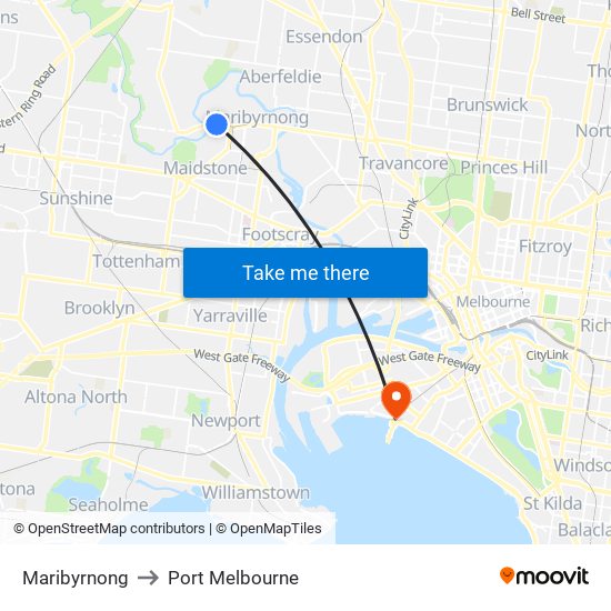 Maribyrnong to Port Melbourne map