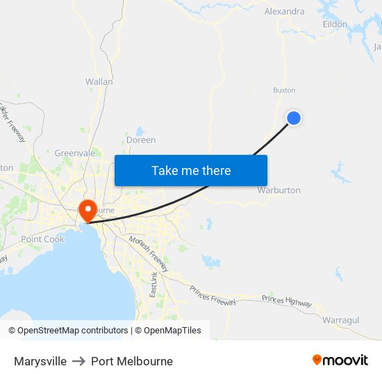 Marysville to Port Melbourne map