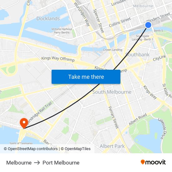 Melbourne to Port Melbourne map