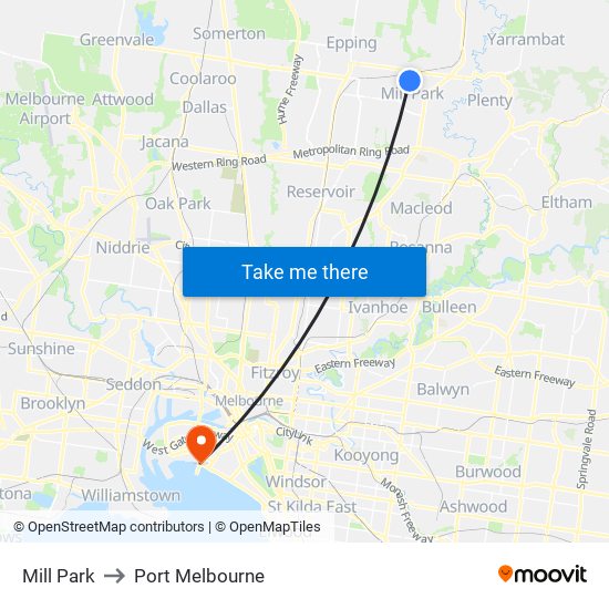 Mill Park to Port Melbourne map