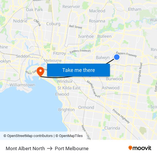 Mont Albert North to Port Melbourne map