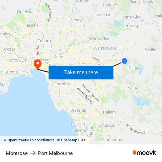 Montrose to Port Melbourne map