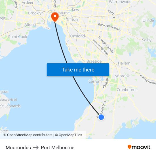 Moorooduc to Port Melbourne map