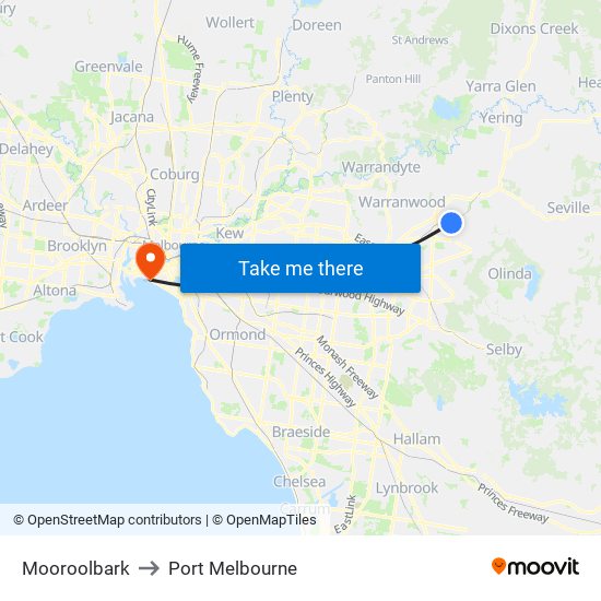 Mooroolbark to Port Melbourne map