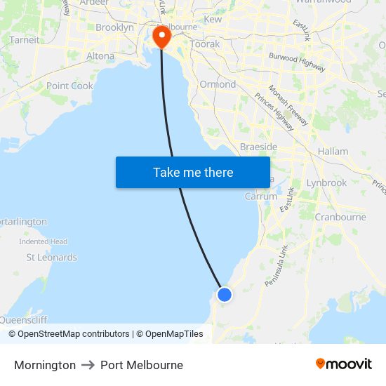 Mornington to Port Melbourne map