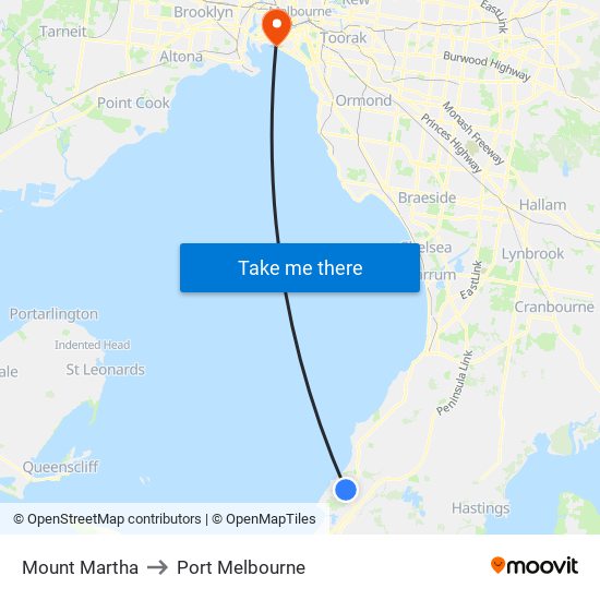 Mount Martha to Port Melbourne map