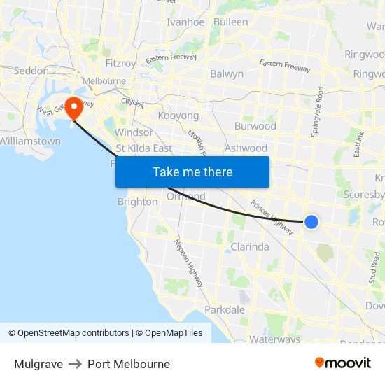Mulgrave to Port Melbourne map