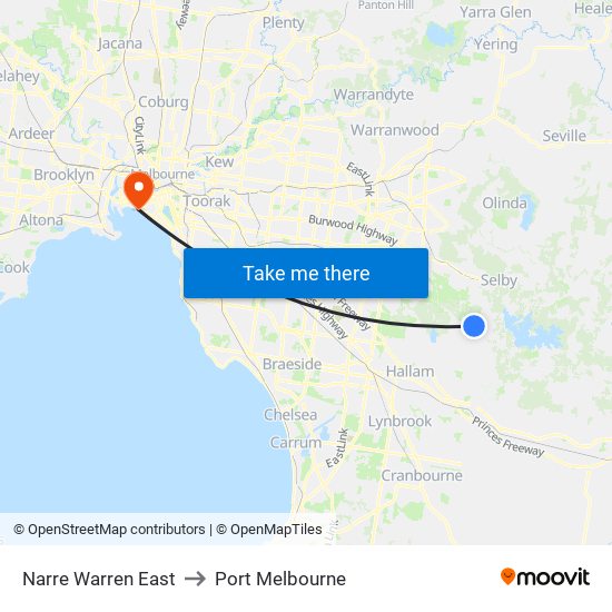 Narre Warren East to Port Melbourne map