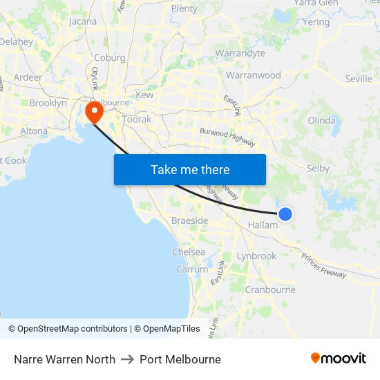 Narre Warren North to Port Melbourne map