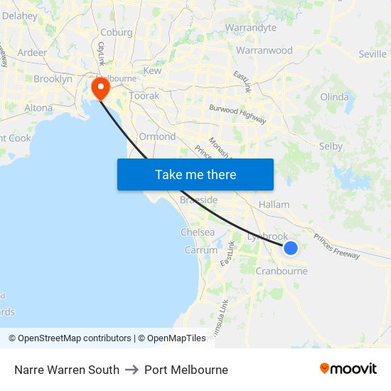 Narre Warren South to Port Melbourne map