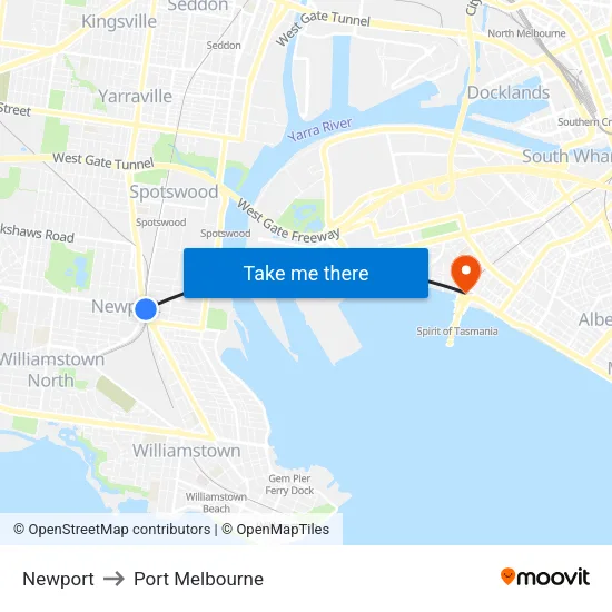 Newport to Port Melbourne map