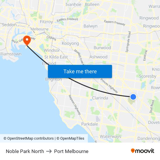 Noble Park North to Port Melbourne map