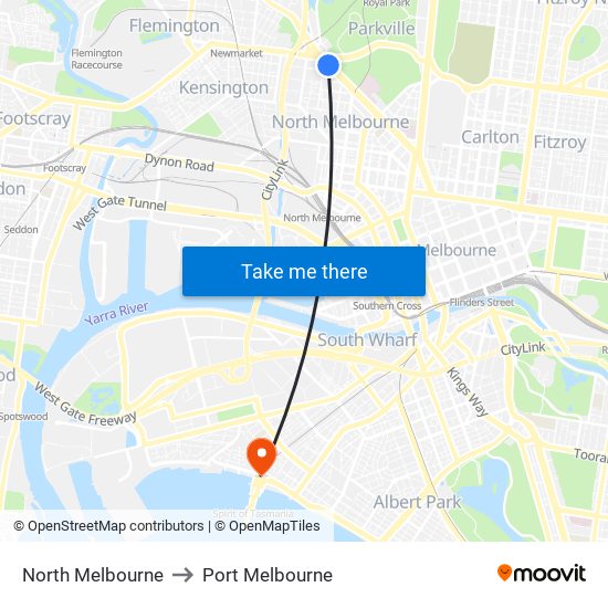 North Melbourne to Port Melbourne map
