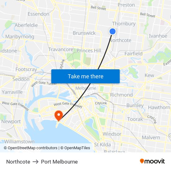 Northcote to Port Melbourne map