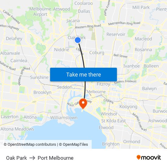 Oak Park to Port Melbourne map