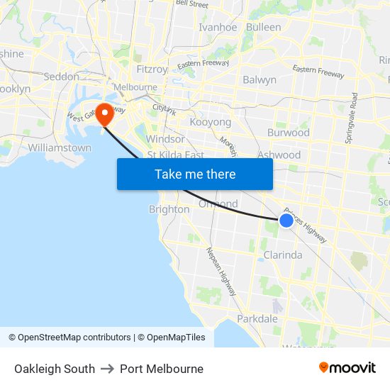 Oakleigh South to Port Melbourne map