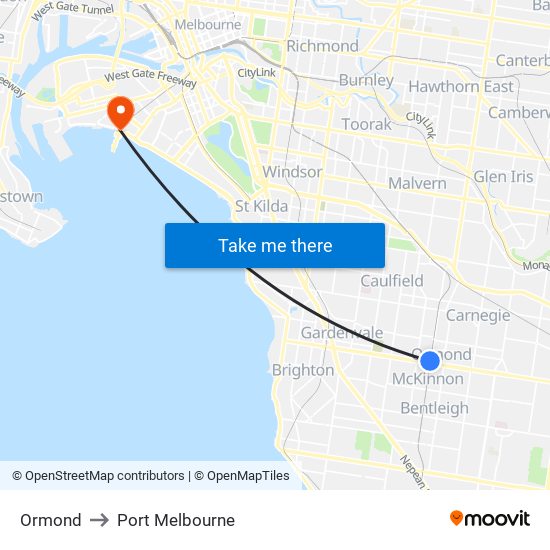 Ormond to Port Melbourne map