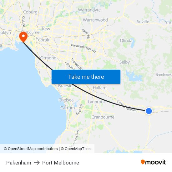 Pakenham to Port Melbourne map