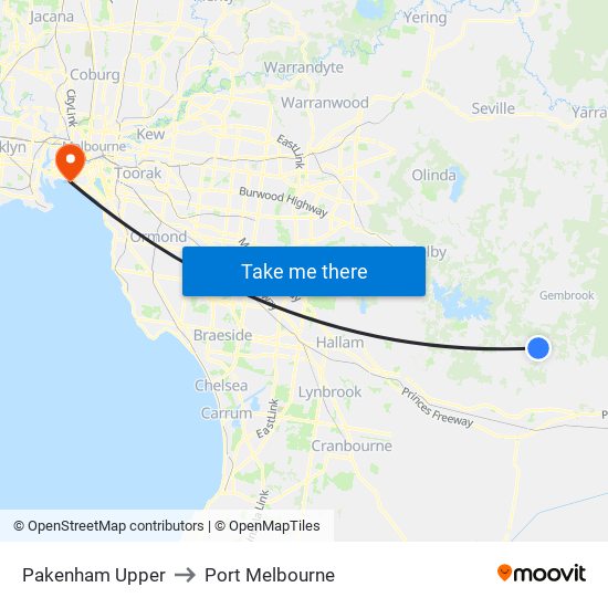 Pakenham Upper to Port Melbourne map